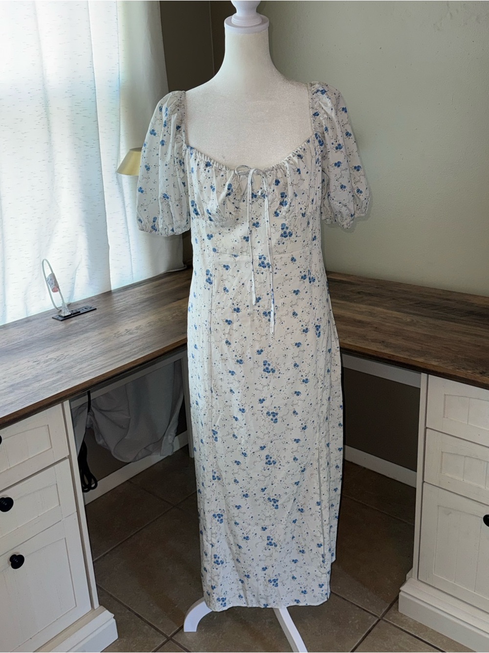 Regency Style Floral Puff Sleeve Dress XL